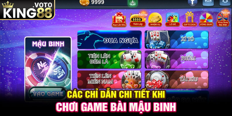 Các chỉ dẫn chi tiết khi chơi game bài mậu binh